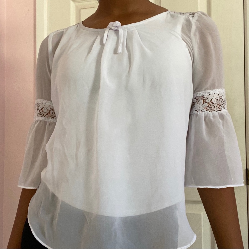 Mesh Overlay White Dainty Blouse
